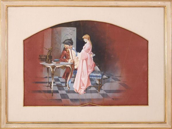 Scuola toscana dell'inizio del XX secolo : Romantic scene  - Auction Furniture and paintings from florentine apartment - Maison Bibelot - Casa d'Aste Firenze - Milano