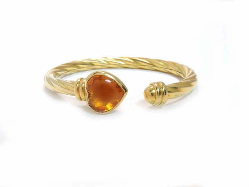 Bracciale Rigido in Oro Giallo con Quarzo Citrino