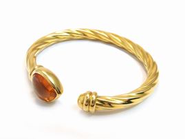 Bracciale Rigido Donna In Rame Dorato Con Quarzo Citrino E Pietre Naturali – Fatto A Mano, Regalo Per Ragazze