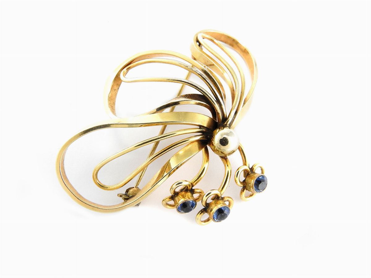 Spilla in Oro Giallo con Gemme Sintetiche