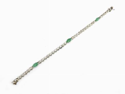 Bracciale Tennis in Oro Bianco con Diamanti e Smeraldi