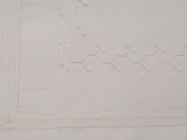 A white linen bedsheet set, florentine manufacture