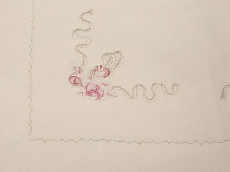 Completo Matrimoniale in Puro Lino Ecrù, Artigianato Fiorentino