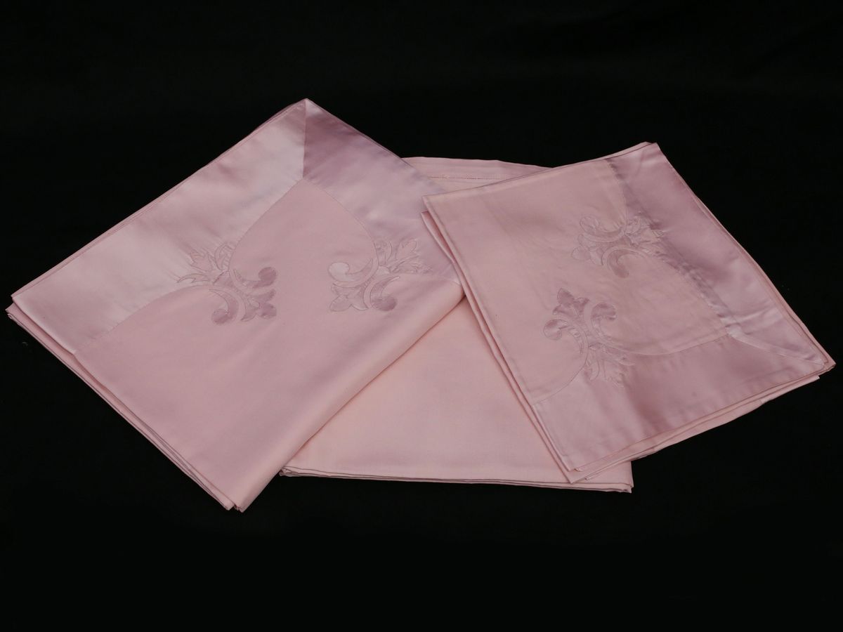 Completo Matrimoniale in Pura Seta Rosa, Artigianato Fiorentino