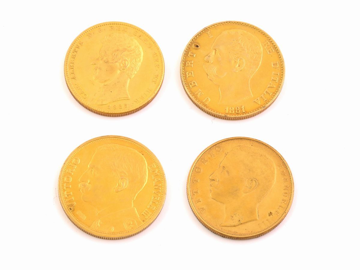 Quattro Riproduzioni di Monete Italiane in Oro a Basso Titolo
