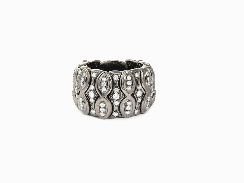 Anello a Fascia Morbida in Oro Brunito con Diamanti