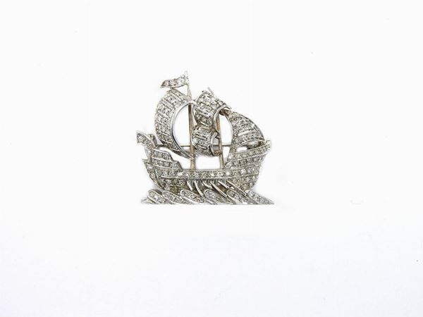 Spilla in oro bianco con diamanti  - Asta Importanti Gioielli e Orologi Gemme e monete d'oro - Maison Bibelot - Casa d'Aste Firenze - Milano