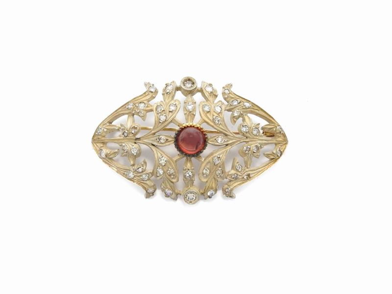 Spilla in Oro Rosa 585/000 e Argento con Diamanti e Granato