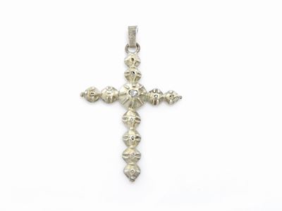 Pendente a Croce in Argento e Oro a Basso Titolo con Diamanti