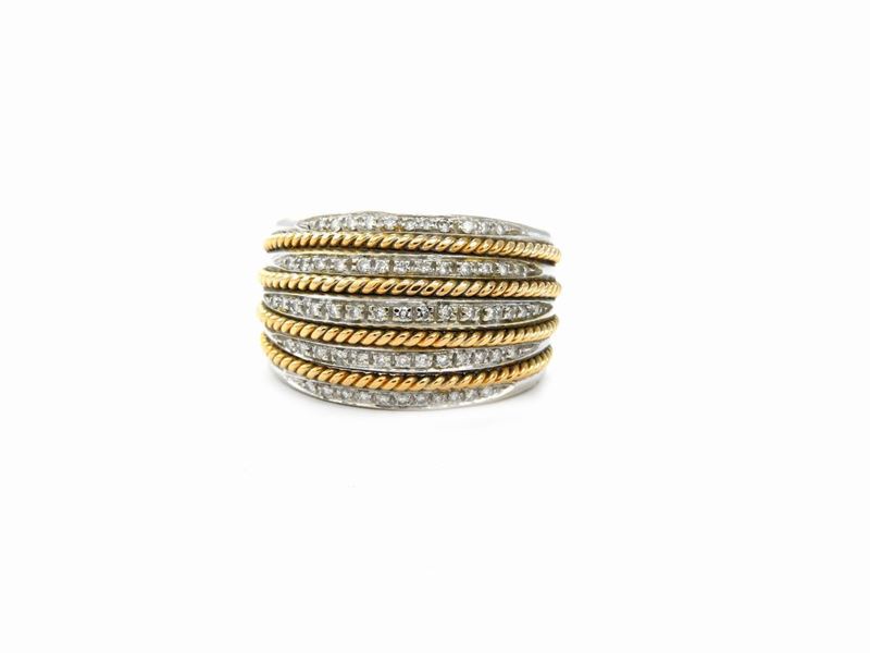 Anello a Fascia in Oro Giallo e Bianco con Diamanti