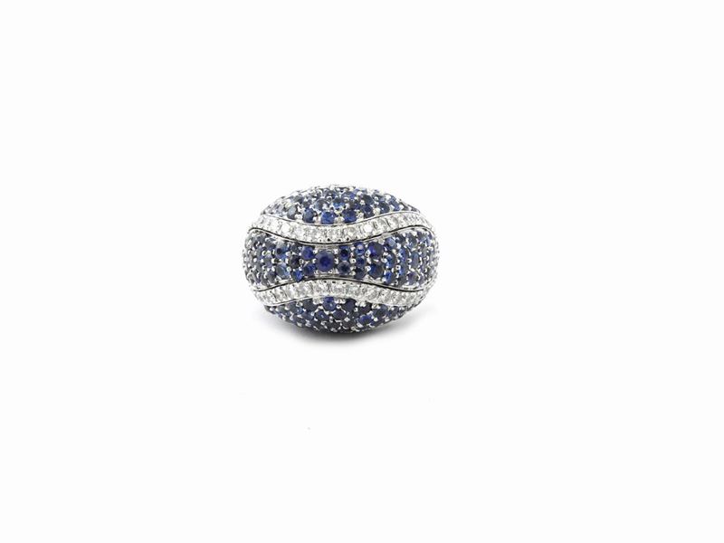 Anello Alfieri & St. Jhon in Oro Bianco con Diamanti e Zaffiri