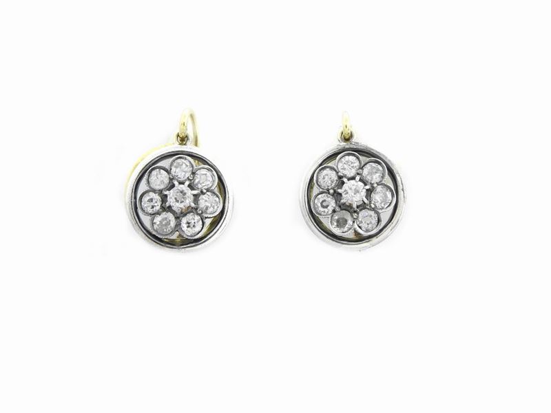 Orecchini in Oro Giallo e Argento con Diamanti