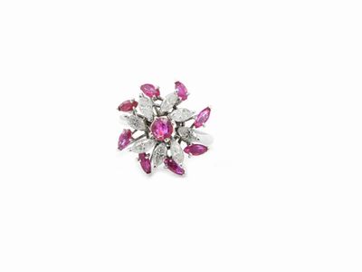 Anello in Oro Bianco con Diamanti e Rubini
