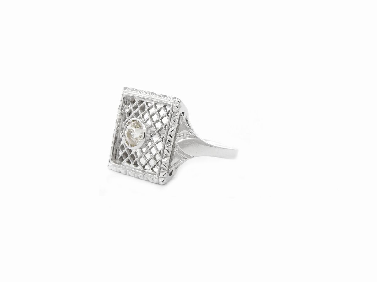 Anello da Mignolo in Oro Bianco con Diamanti
