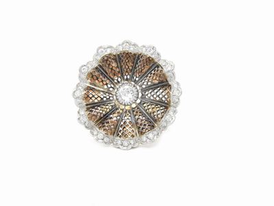 Anello in Oro Rosa e Brunito con Diamanti