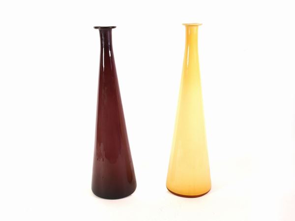 A pair of blown glass vases