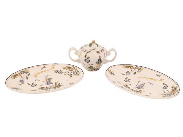 Gi&#242; Ponti : A pair of San Cristoforo Italy pottery trays and sugra bowl  ((1891-1979))  - Auction Furniture and paintings from florentine apartment - Maison Bibelot - Casa d'Aste Firenze - Milano