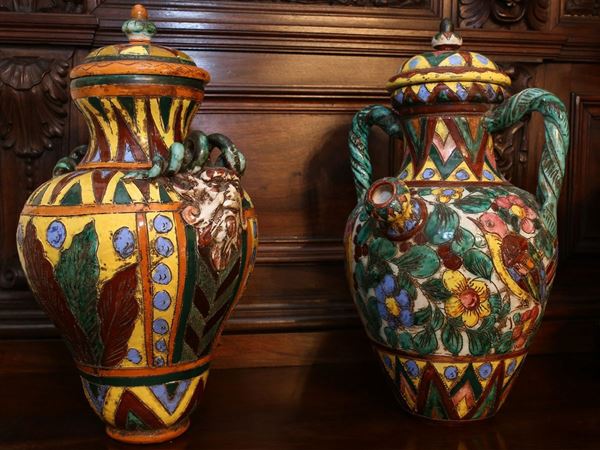 Two small glazed terracotta jars