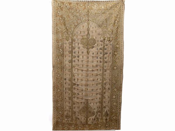 Ivory silk and metallic thread embroidery panel