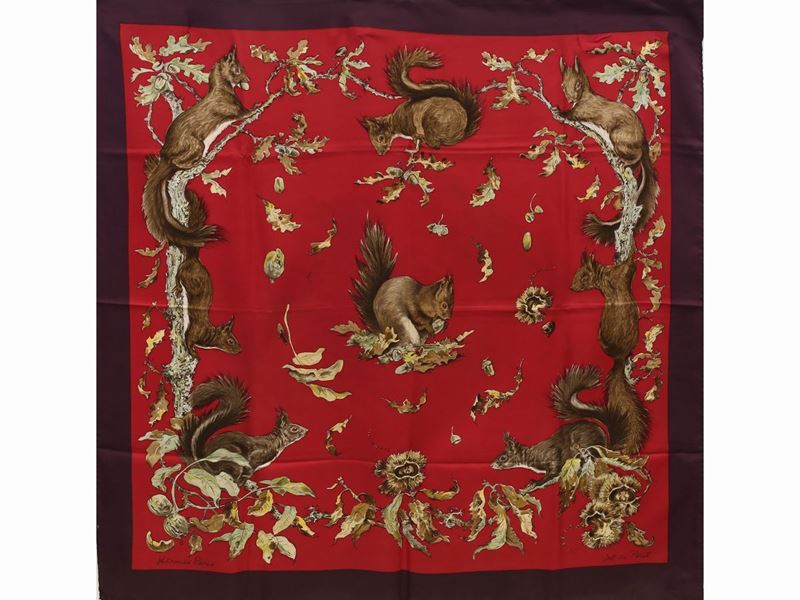 Foulard Carré in Seta "les Ecureuils Squirrels", Hermès