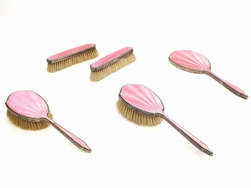 Set da Toieltte in Argento e Smalti Guilloché