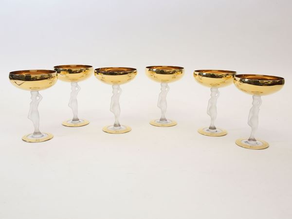 A set of six champagne glasses