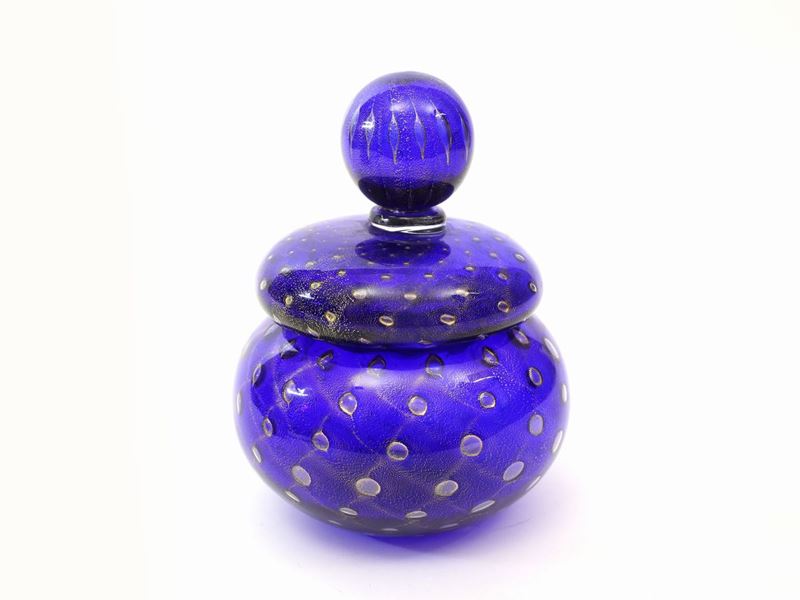 Contenitore Blu in Vetro di Murano