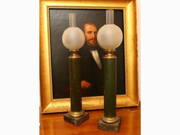 A pair of lacquered metal lamps  (early 20th century)  - Auction Tuscan style: curiosities from a country residence - Maison Bibelot - Casa d'Aste Firenze - Milano