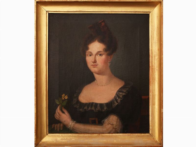 Scuola Lombarda - Ritratto di Gentildonna con Fiore