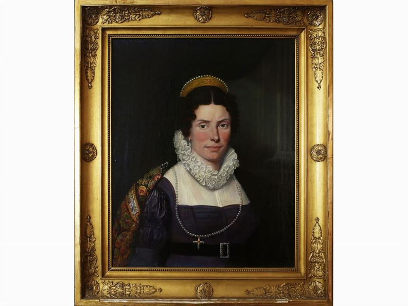 Scuola Francese, Epoca Restaurazione - Ritratto di Dama con Diadema di Perle