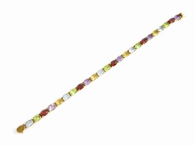 Braccile Tennis in Oro Giallo con Granati, Peridoti, Topazi Azzurri,quarzi Ametista e Quazi Citri...
