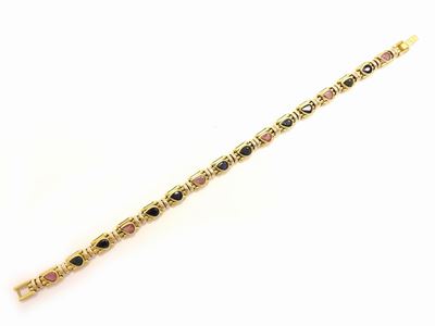 Bracciale Zancan in Oro Giallo e Bianco con Zaffiri e Corindoni Rosa