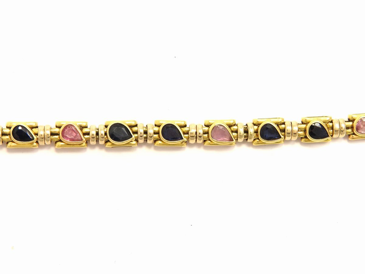Bracciale Zancan in Oro Giallo e Bianco con Zaffiri e Corindoni Rosa
