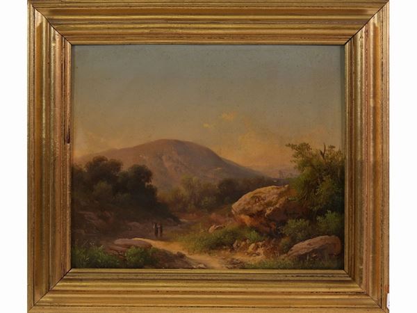 Guido Agostini - Rocky landscape with figures 1877