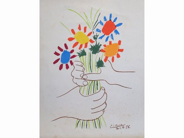 Da Pablo Picasso : Fleurs et mains  ((1881-1973))  - Auction Tuscan style: curiosities from a country residence - Maison Bibelot - Casa d'Aste Firenze - Milano