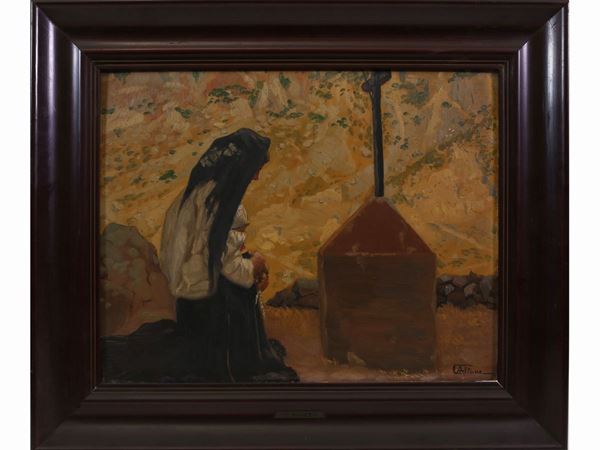 Giuseppe Altana : La preghiera (Dorgali)  ((1886-1985))  - Asta Arredi, Dipinti e Curiosità da Collezioni Private - Maison Bibelot - Casa d'Aste Firenze - Milano