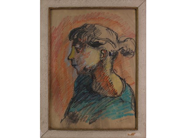 Bruno Calvani : Ritratto femminile  ((1904-1985))  - Asta Arredi, Dipinti e Curiosità da Collezioni Private - Maison Bibelot - Casa d'Aste Firenze - Milano