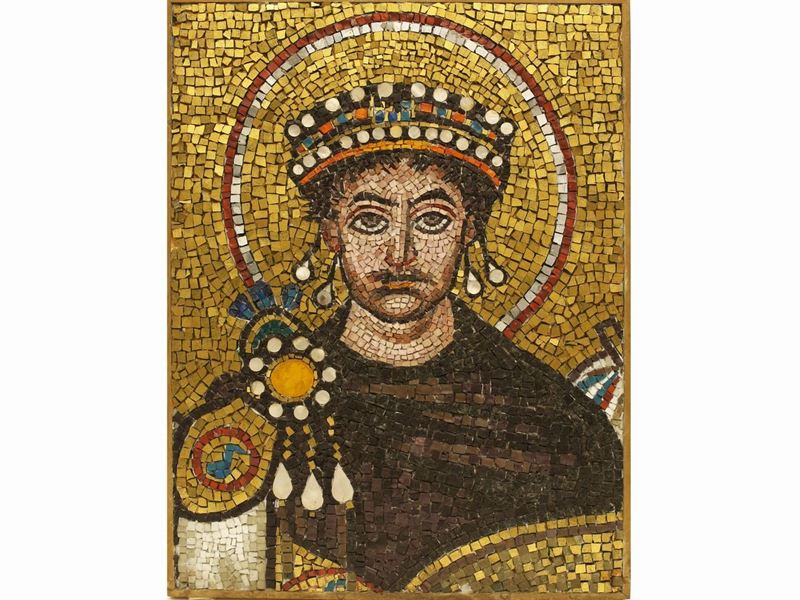 Placca a Micromosaico Raffigurante L'imperatore Bizantino Giustiniano