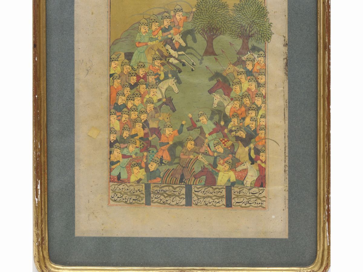 Coppia di Pagine Miniate Persiane Tratte dallo Shah Nameh