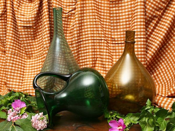 Three green glass vases from Empoli