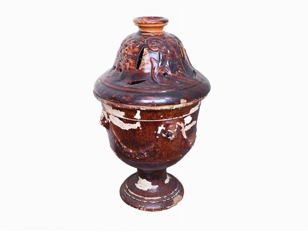 Brazier in glazed terracotta in shades of brown  (19th century)  - Auction Tuscan style: curiosities from a country residence - Maison Bibelot - Casa d'Aste Firenze - Milano