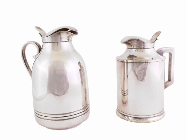 Two silverplated thermos jug