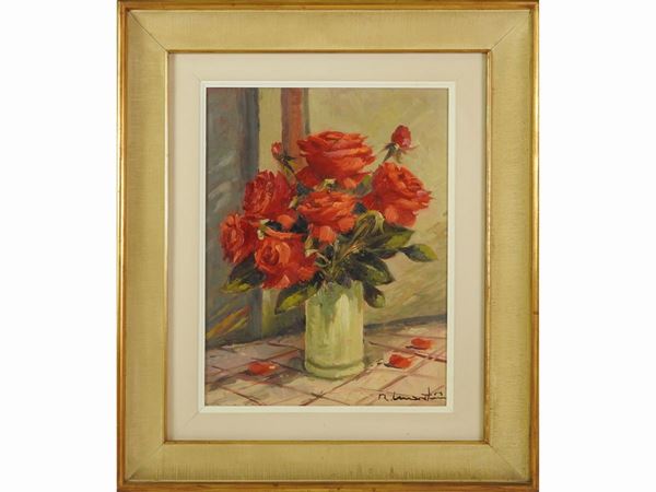 Renzo Martini : Red roses  ((1937-2005))  - Auction The florentine house of a milanese collector: important glasses, objects of art and contemporary art - Maison Bibelot - Casa d'Aste Firenze - Milano
