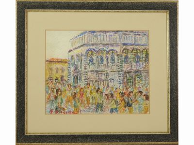 Veduta del Battistero di Firenze con Personaggi