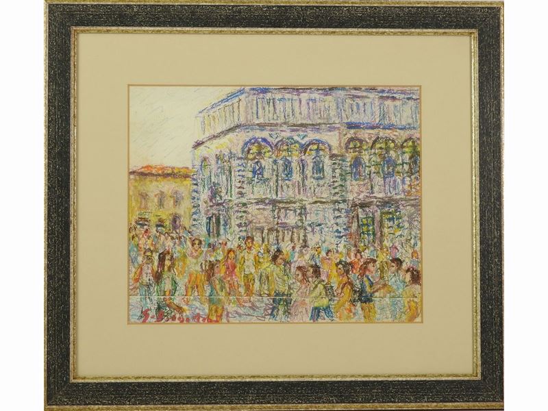 Guido Borgianni - Veduta del Battistero di Firenze con Personaggi