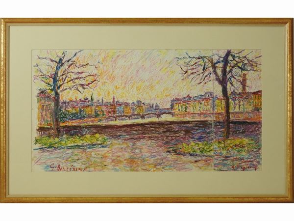 Guido Borgianni : River in Florence  ((1915-2011))  - Auction The florentine house of a milanese collector: important glasses, objects of art and contemporary art - Maison Bibelot - Casa d'Aste Firenze - Milano