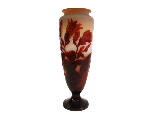 A E.Gallé cameo glass vase with magnolia flowers