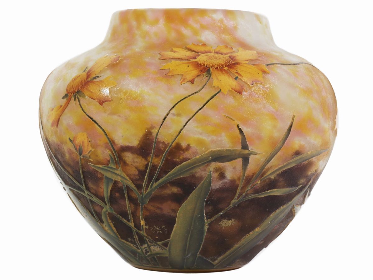 Vaso Daum con Decoro a Cammeo di Fiori di Gazania