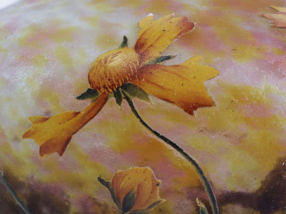 Vaso Daum con Decoro a Cammeo di Fiori di Gazania