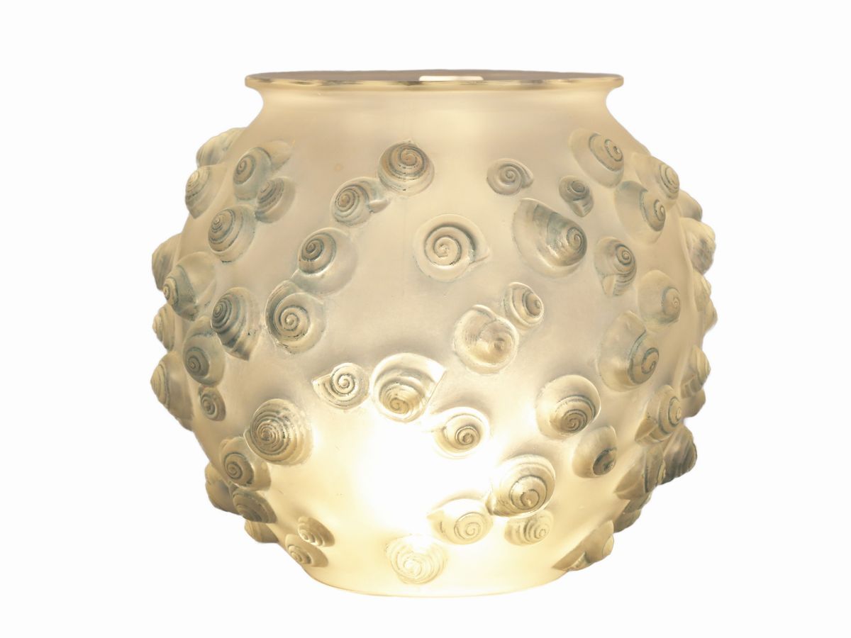 Vaso Lalique "palissy" in Vetro Ghiacciato e Patinato